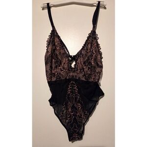 Elegant Black and Pink Lace Bodysuit